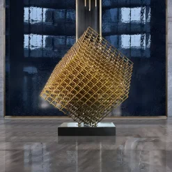 Statues & Sculptures Floor Standing|Abstract^Multiverse 120cm Silver Geometric Metal Garden Sculpture