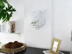 Statues & Sculptures Wall Art|Animals^Mystic Tiger 37cm White Resin Wall Sculpture