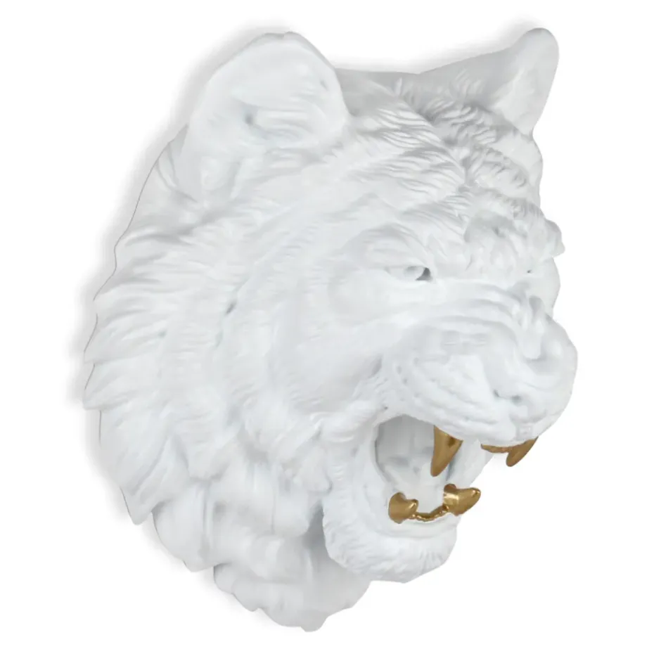 Statues & Sculptures Wall Art|Animals^Mystic Tiger 37cm White Resin Wall Sculpture