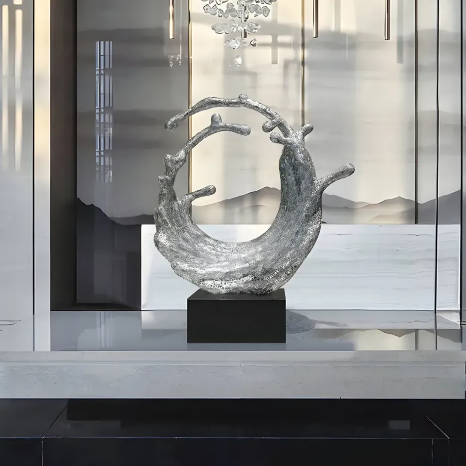 Statues & Sculptures Floor Standing|Abstract^Oceanic Wave 117cm Silver Metal Indoor Sculpture