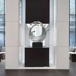 Statues & Sculptures Floor Standing|Abstract^Oceanic Wave 117cm Silver Metal Indoor Sculpture