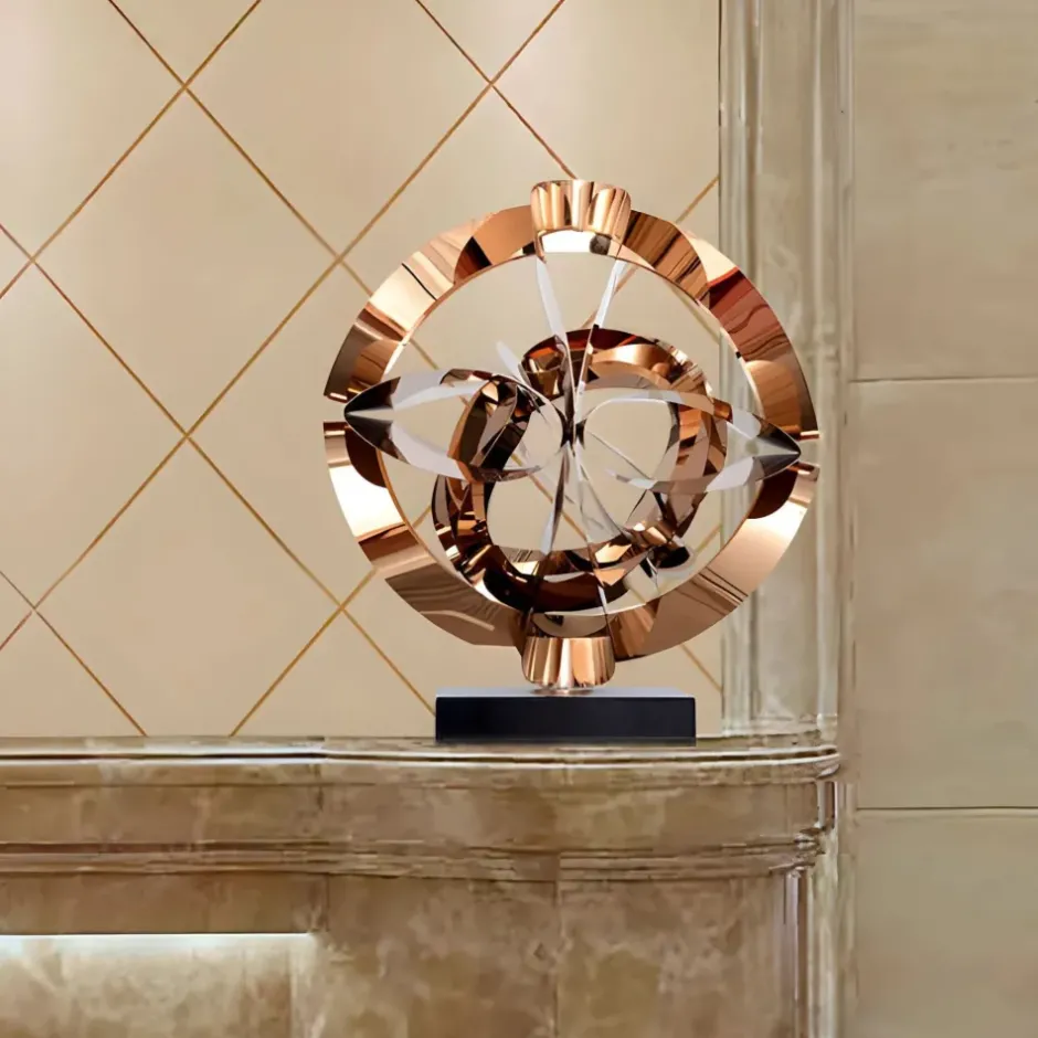 Statues & Sculptures Table Top|Abstract^Orbital Chaos 65cm Copper Metal Indoor Sculpture