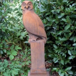 Statues & Sculptures Owls^Owl Modern Stone Garden Statue (Rust)