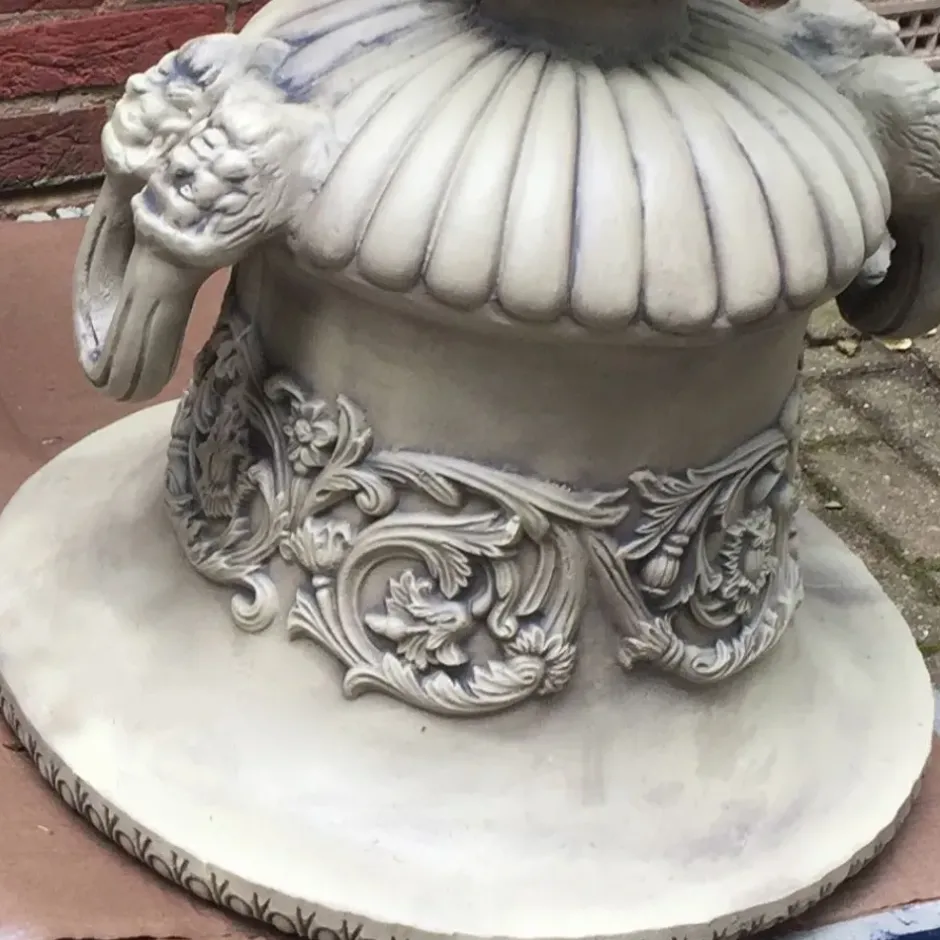 Statues & Sculptures Large|Round^Pair of Grecian Stone Garden Planter Urns on Pedestals