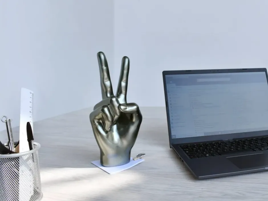 Statues & Sculptures Table Top|Contemporary^Peace Hand 28cm Anthracite Resin Indoor Sculpture