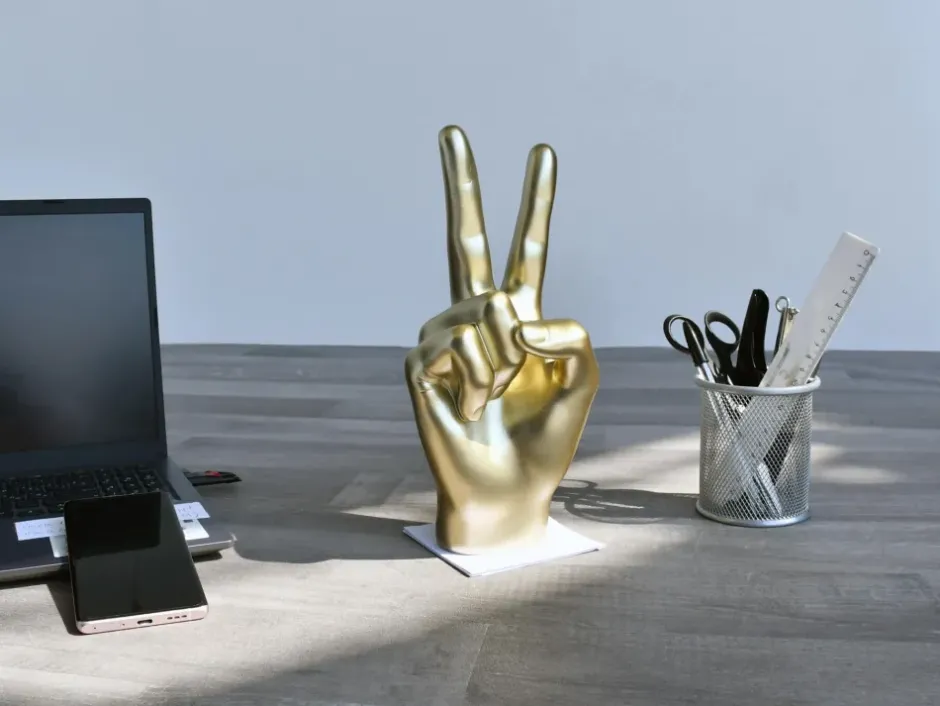 Statues & Sculptures Table Top|Contemporary^Peace Hand 28cm Gold Resin Indoor Sculpture