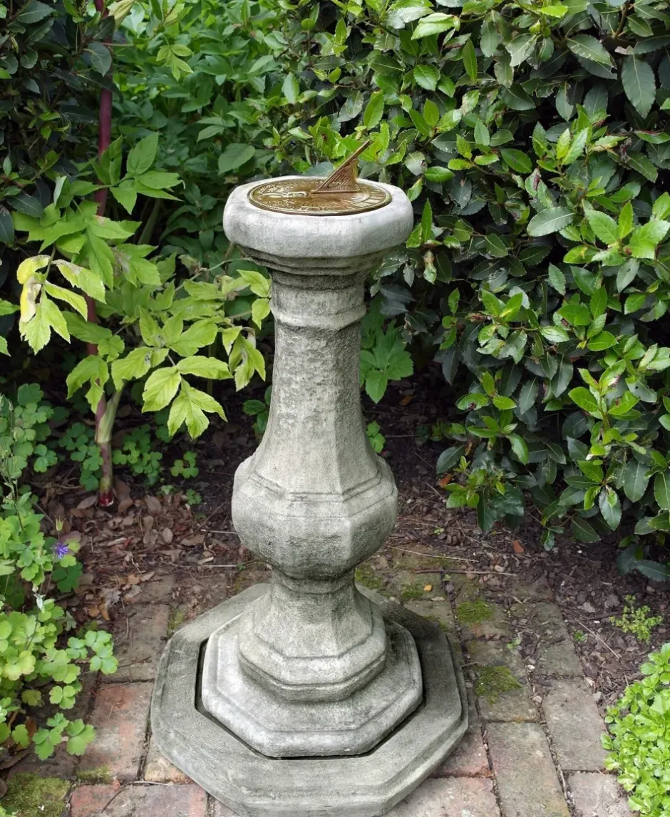 Statues & Sculptures Garden Sundials^Pedestal Aged Brass Stone Garden Sundial