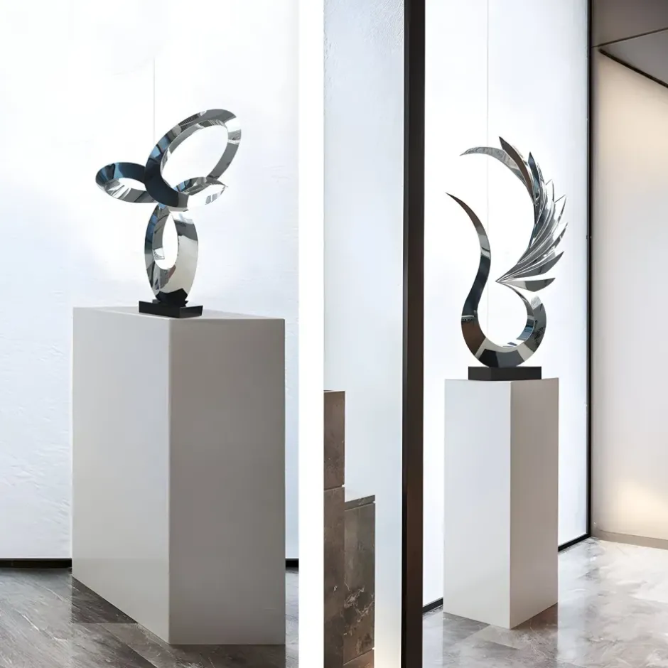 Statues & Sculptures Floor Standing|Abstract^Phoenix Inferno 102cm Silver Metal Indoor Sculpture