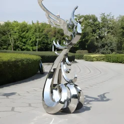 Statues & Sculptures Contemporary|Contemporary^Phoenix Rising 212cm Silver Metal Garden Sculpture