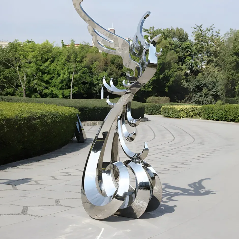 Statues & Sculptures Contemporary|Contemporary^Phoenix Rising 212cm Silver Metal Garden Sculpture