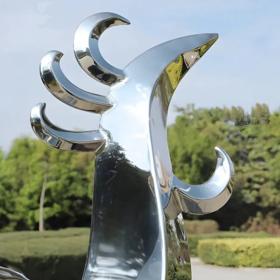 Statues & Sculptures Contemporary|Contemporary^Phoenix Rising 212cm Silver Metal Garden Sculpture