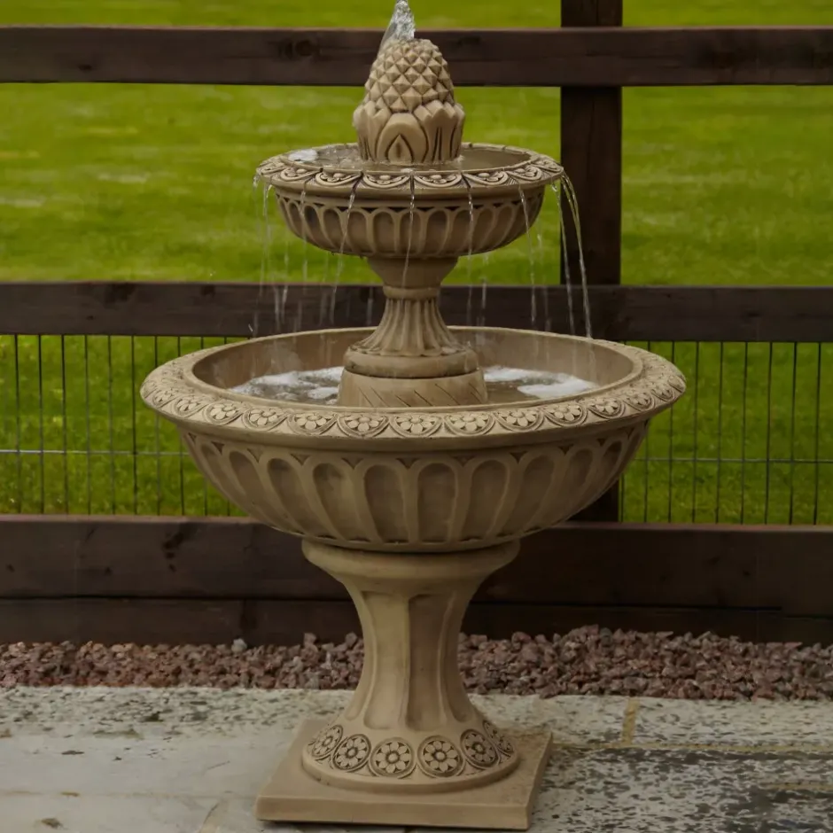 Statues & Sculptures Water Features^Pineapple Two Tier Stone Fountain Garden Water Feature