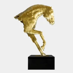 Statues & Sculptures Floor Standing|Abstract^Pixel Horse 160cm Gold Metal Garden Sculpture