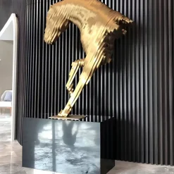 Statues & Sculptures Table Top|Floor Standing^Pixel Horse 75cm Gold Metal Indoor Sculpture
