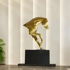 Statues & Sculptures Giant|Floor Standing^Pixel Horse 250cm Gold Metal Garden Sculpture