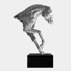Statues & Sculptures Table Top|Floor Standing^Pixel Horse 75cm Silver Metal Indoor Sculpture