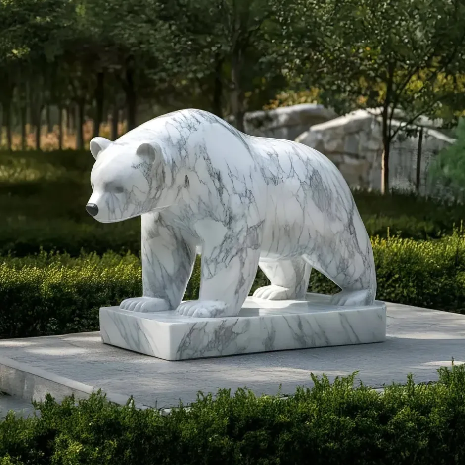 Statues & Sculptures Wildlife|Contemporary^Polar Bear 65cm White Marble Garden Statue v2