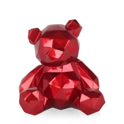 Statues & Sculptures Table Top|Low Poly^Polygon Bear 30cm Red Resin Indoor Sculpture