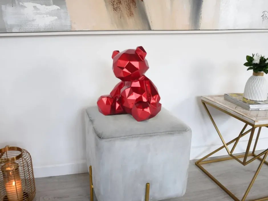 Statues & Sculptures Table Top|Low Poly^Polygon Bear 30cm Red Resin Indoor Sculpture