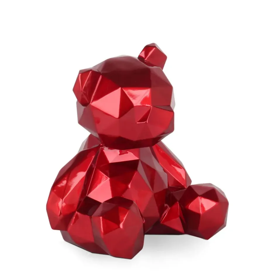 Statues & Sculptures Table Top|Low Poly^Polygon Bear 30cm Red Resin Indoor Sculpture
