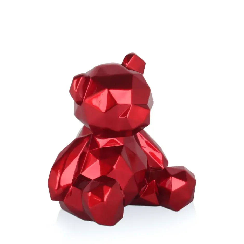 Statues & Sculptures Table Top|Low Poly^Polygon Bear 20cm Red Resin Indoor Sculpture