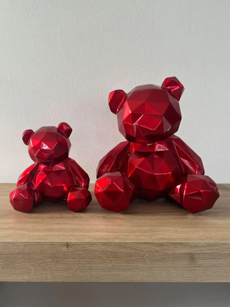 Statues & Sculptures Table Top|Low Poly^Polygon Bear 20cm Red Resin Indoor Sculpture