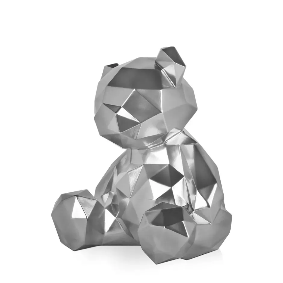 Statues & Sculptures Table Top|Low Poly^Polygon Bear 30cm Silver Resin Indoor Sculpture