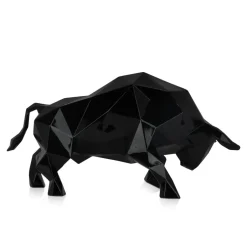 Statues & Sculptures Table Top|Low Poly^Polygon Bull 25cm Black Resin Indoor Sculpture