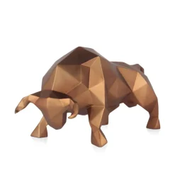 Statues & Sculptures Table Top|Low Poly^Polygon Bull 25cm Bronze Resin Indoor Sculpture