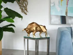 Statues & Sculptures Table Top|Low Poly^Polygon Bull 25cm Bronze Resin Indoor Sculpture