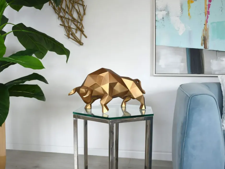 Statues & Sculptures Table Top|Low Poly^Polygon Bull 25cm Bronze Resin Indoor Sculpture