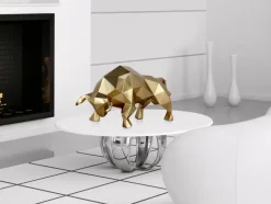 Statues & Sculptures Table Top|Low Poly^Polygon Bull 25cm Gold Resin Indoor Sculpture