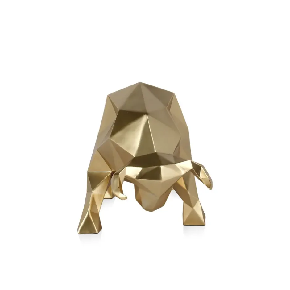 Statues & Sculptures Table Top|Low Poly^Polygon Bull 25cm Gold Resin Indoor Sculpture