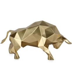 Statues & Sculptures Table Top|Low Poly^Polygon Bull 25cm Gold Resin Indoor Sculpture