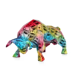 Statues & Sculptures Table Top|Low Poly^Polygon Bull 25cm Multicoloured Resin Indoor Sculpture