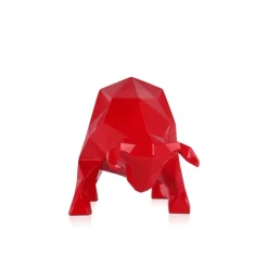 Statues & Sculptures Table Top|Low Poly^Polygon Bull 25cm Red Resin Indoor Sculpture