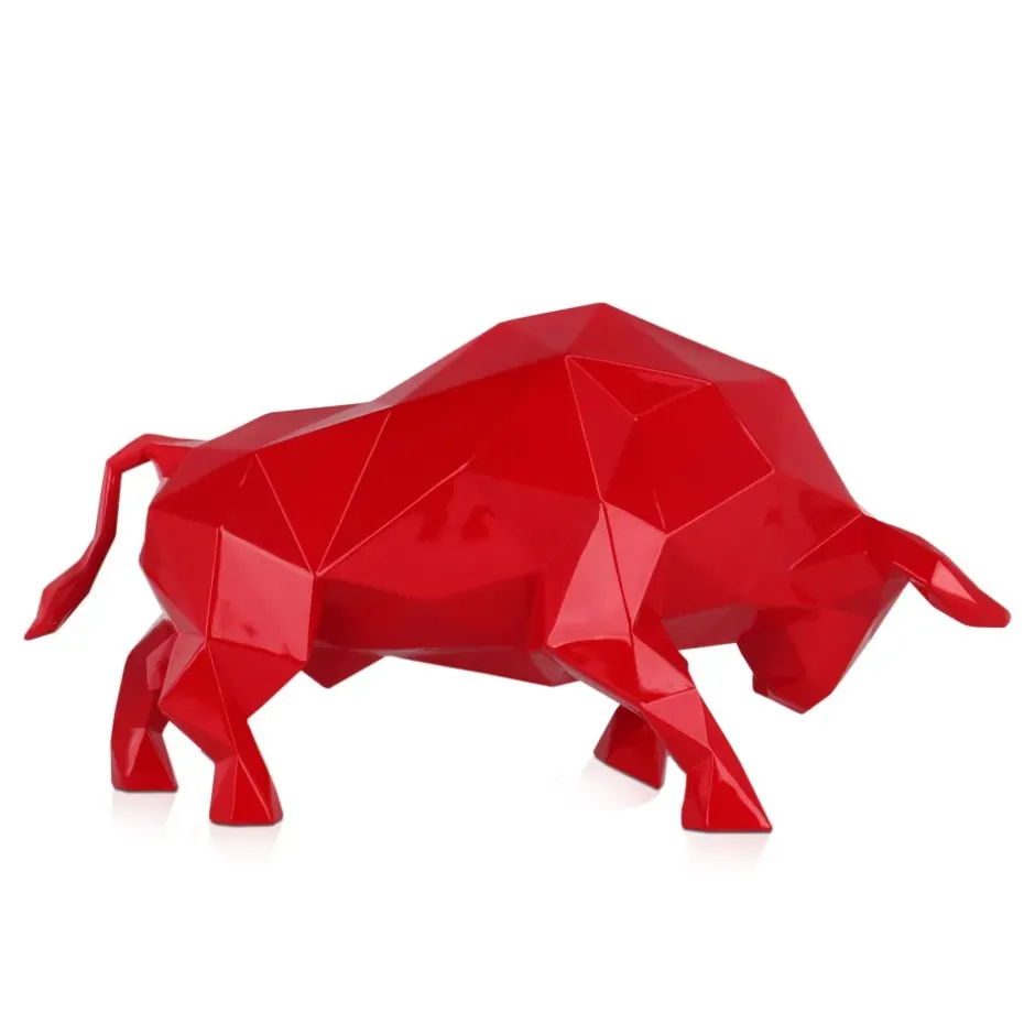Statues & Sculptures Table Top|Low Poly^Polygon Bull 25cm Red Resin Indoor Sculpture