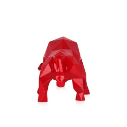 Statues & Sculptures Table Top|Low Poly^Polygon Bull 25cm Red Resin Indoor Sculpture