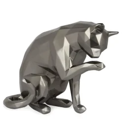 Statues & Sculptures Table Top|Low Poly^Polygon Cat 24cm Anthracite Resin Indoor Sculpture