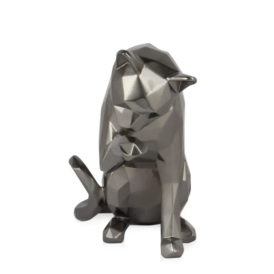 Statues & Sculptures Table Top|Low Poly^Polygon Cat 24cm Anthracite Resin Indoor Sculpture