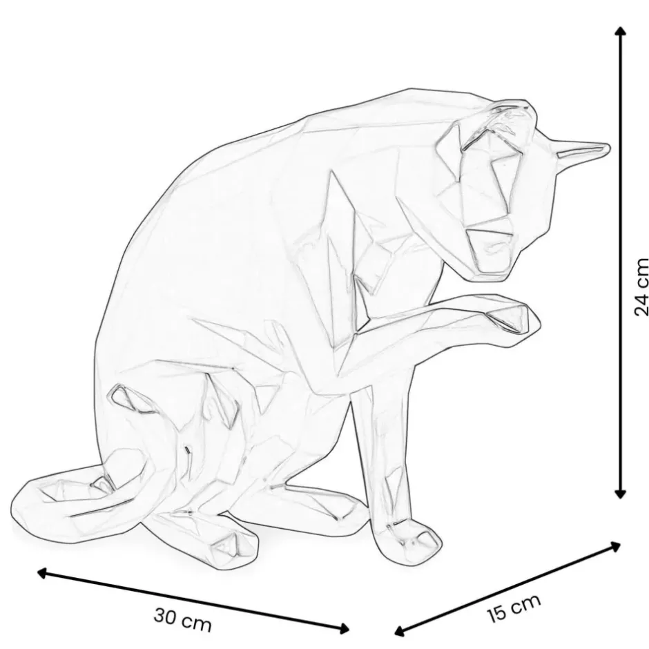 Statues & Sculptures Table Top|Low Poly^Polygon Cat 24cm Anthracite Resin Indoor Sculpture