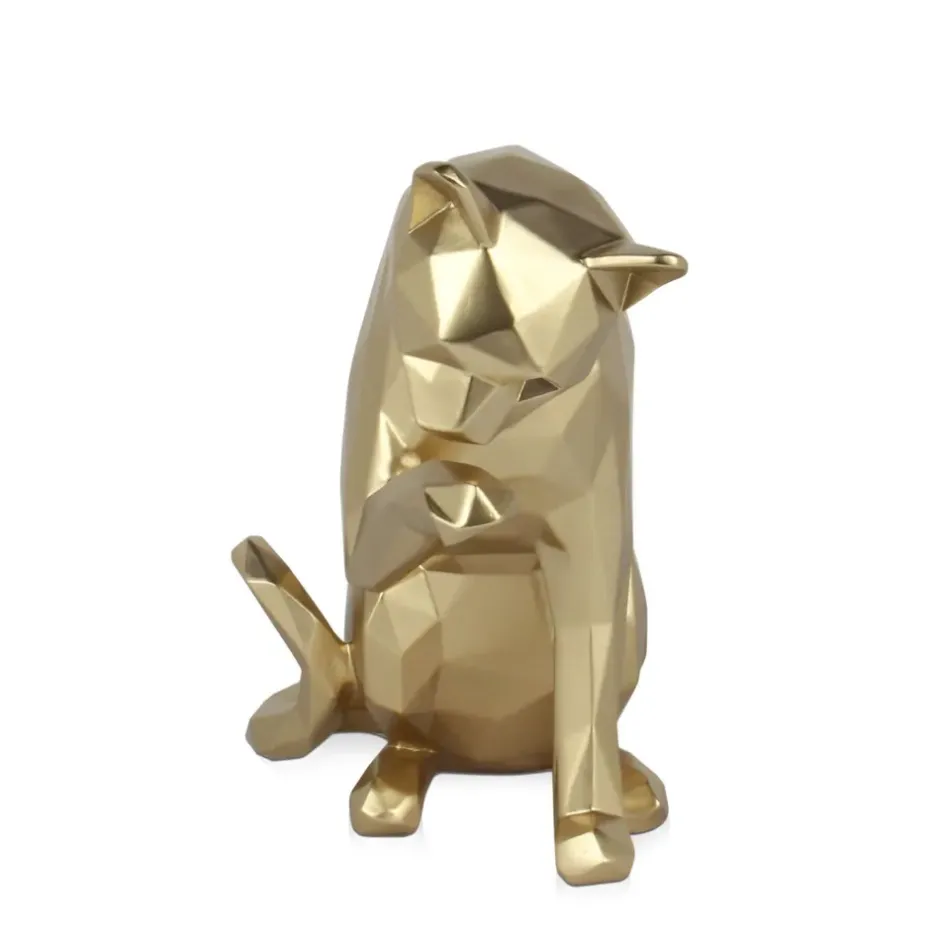 Statues & Sculptures Table Top|Low Poly^Polygon Cat 24cm Gold Resin Indoor Sculpture