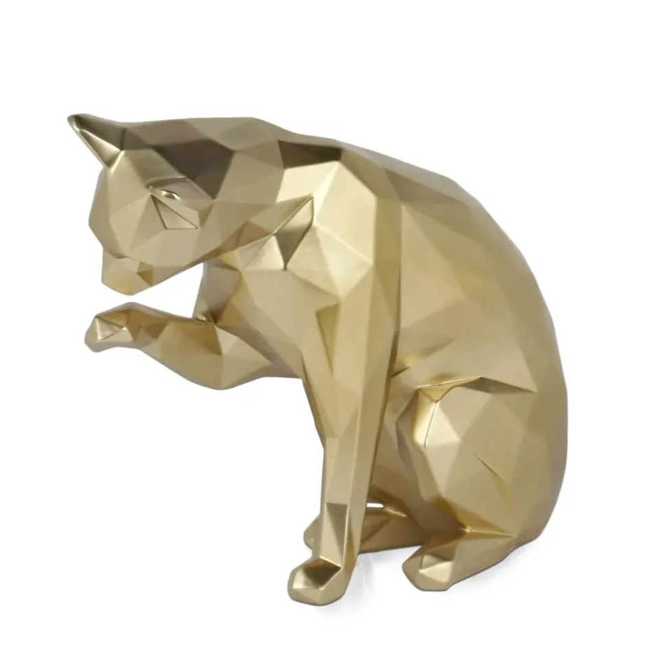 Statues & Sculptures Table Top|Low Poly^Polygon Cat 24cm Gold Resin Indoor Sculpture