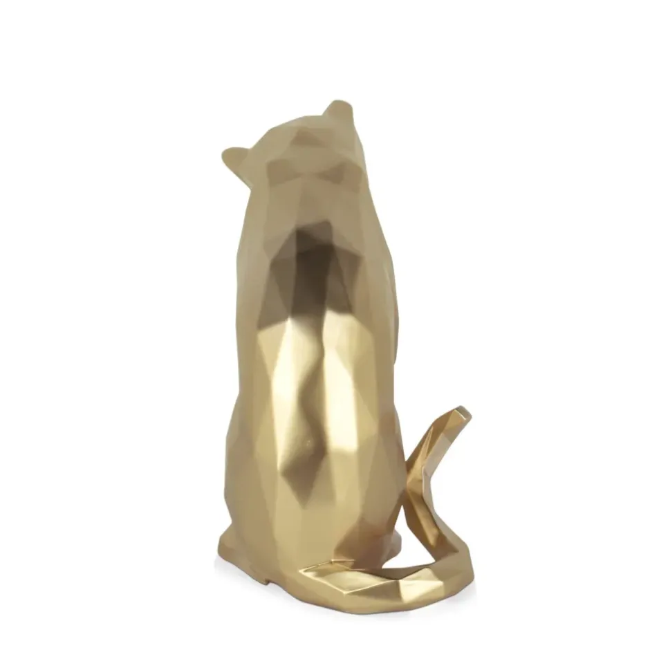 Statues & Sculptures Table Top|Low Poly^Polygon Cat 24cm Gold Resin Indoor Sculpture