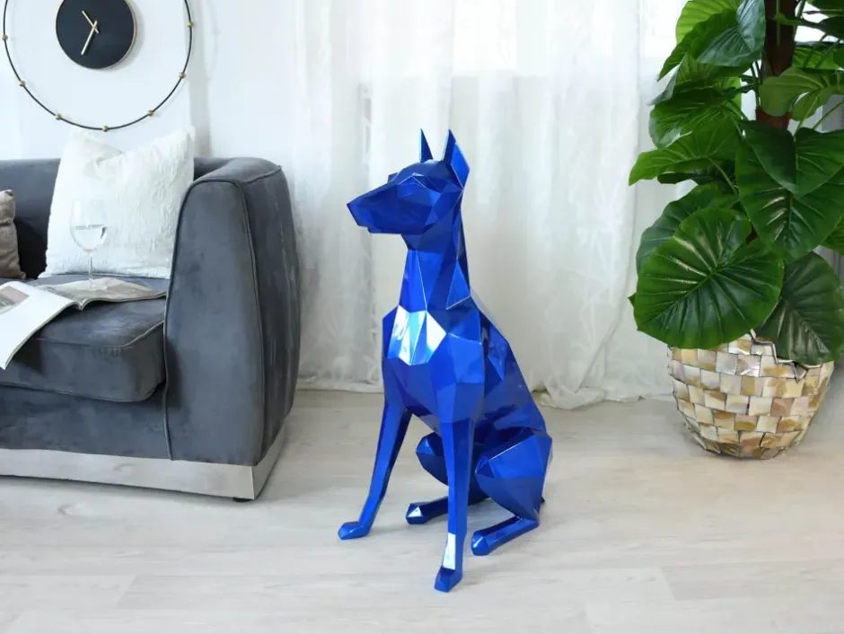 Statues & Sculptures Floor Standing|Low Poly^Polygon Doberman 82cm Blue Resin Indoor Sculpture