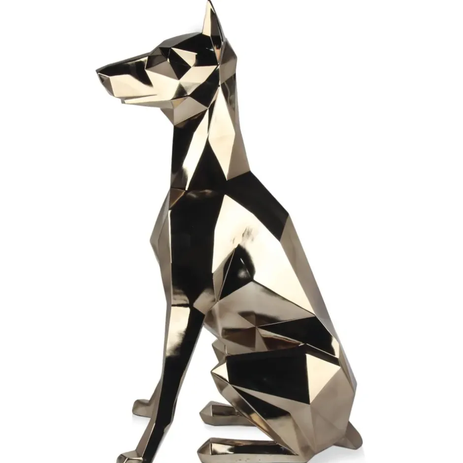 Statues & Sculptures Floor Standing|Low Poly^Polygon Doberman 82cm Gold Resin Indoor Sculpture
