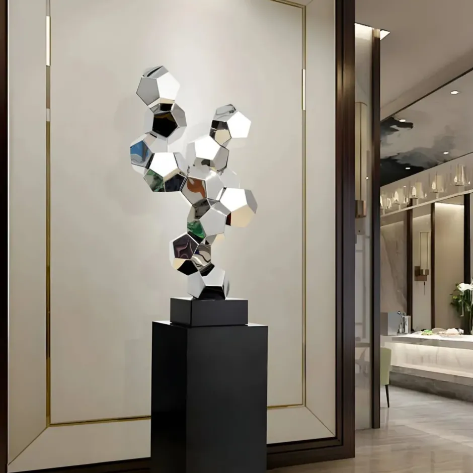 Statues & Sculptures Floor Standing|Low Poly^Polygon Fusion 104cm Silver Metal Indoor Sculpture