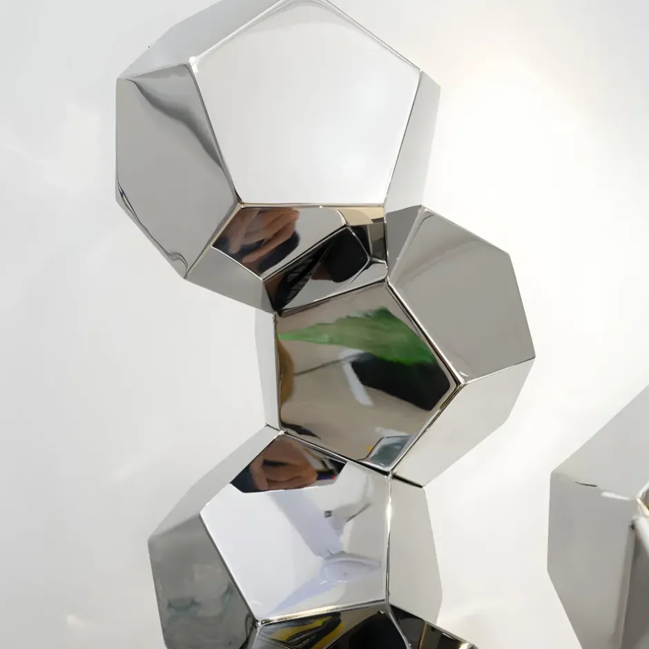 Statues & Sculptures Floor Standing|Low Poly^Polygon Fusion 104cm Silver Metal Indoor Sculpture