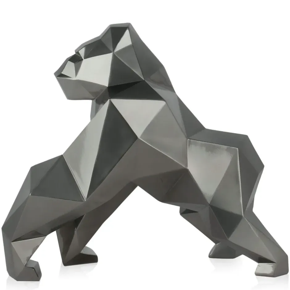 Statues & Sculptures Table Top|Low Poly^Polygon Gorilla 44cm Anthracite Resin Indoor Sculpture