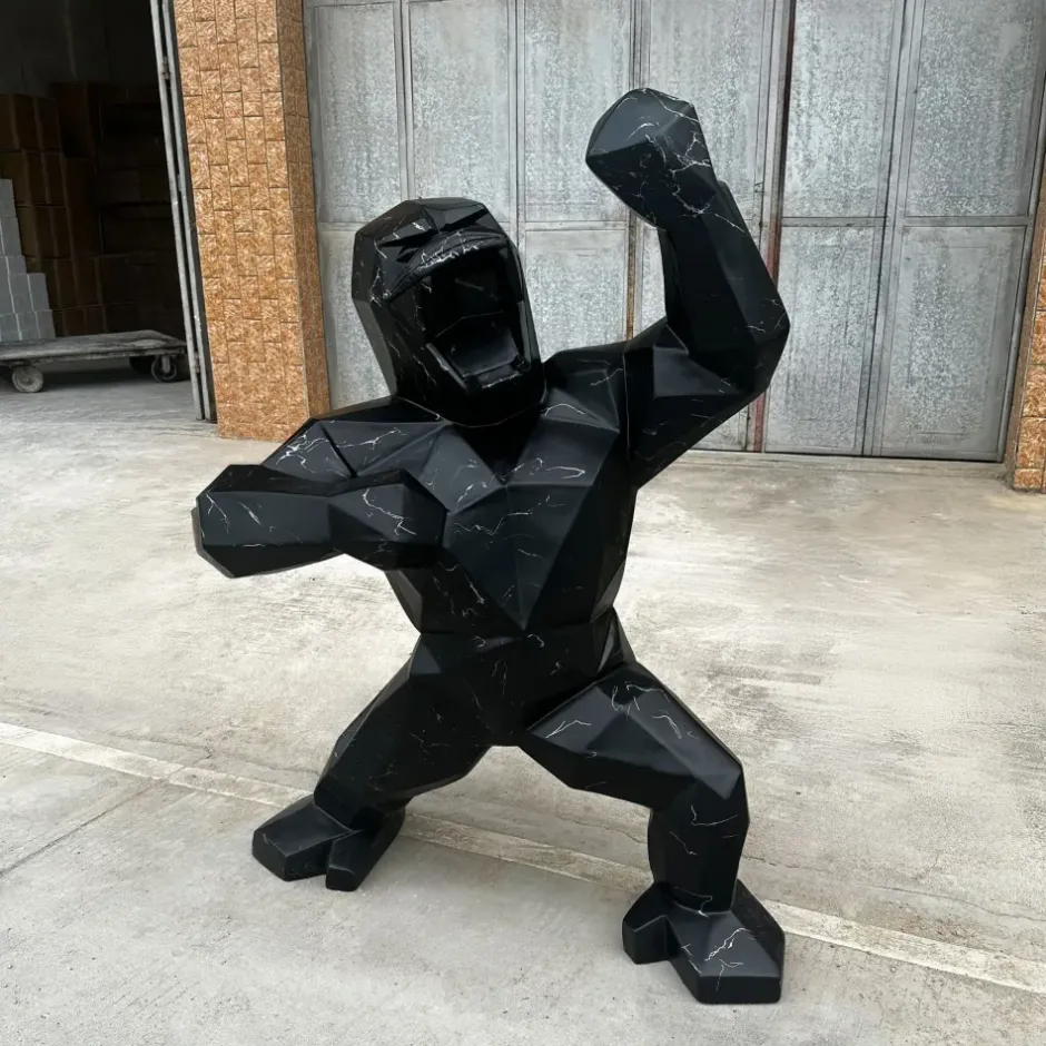 Statues & Sculptures Floor Standing|Animals^Polygon Gorilla 135cm Black Resin Indoor Sculpture
